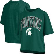 PRESSBOX Women's Pressbox Green Michigan State Spartans Nelson Arch Over Logo Waist Length Oversized Slub T-Shirt