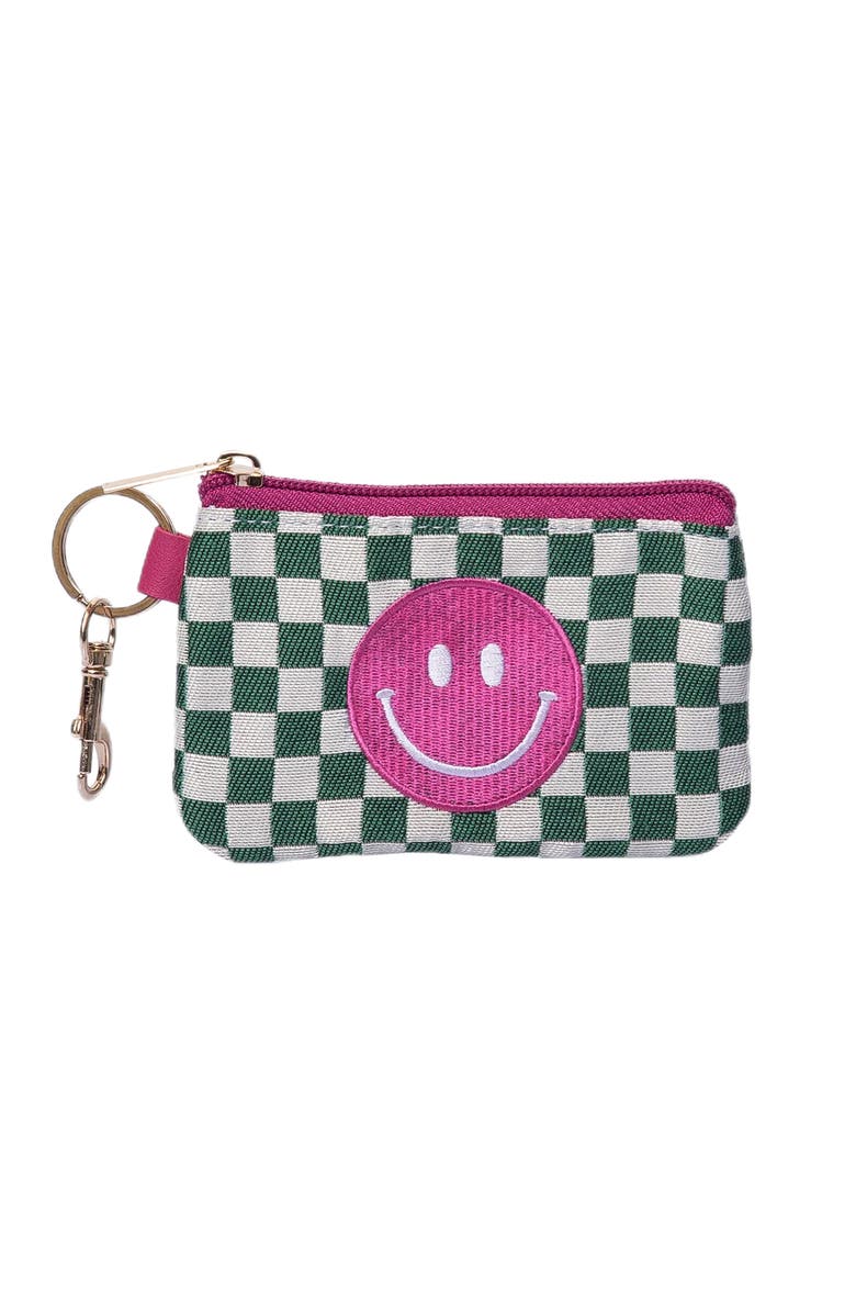 Totalee Gift Green Smiley Checkered Zip Wallet, Main, color, Green