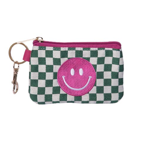 Green Smiley Checkered Zip Wallet