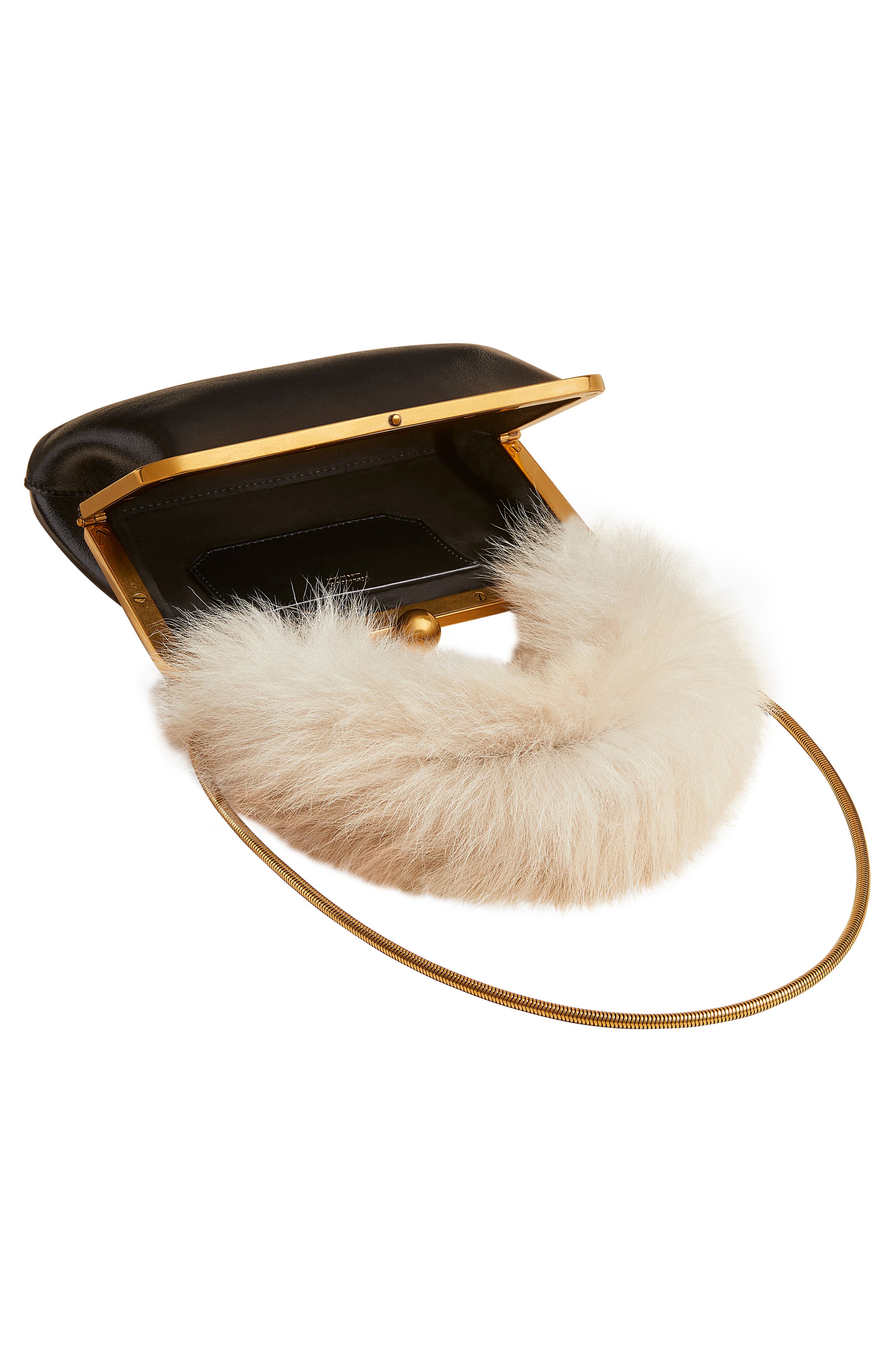 Khaite Small Lilith Patent Leather Handbag with Genuine Shearling Handle, Alternate, color, 