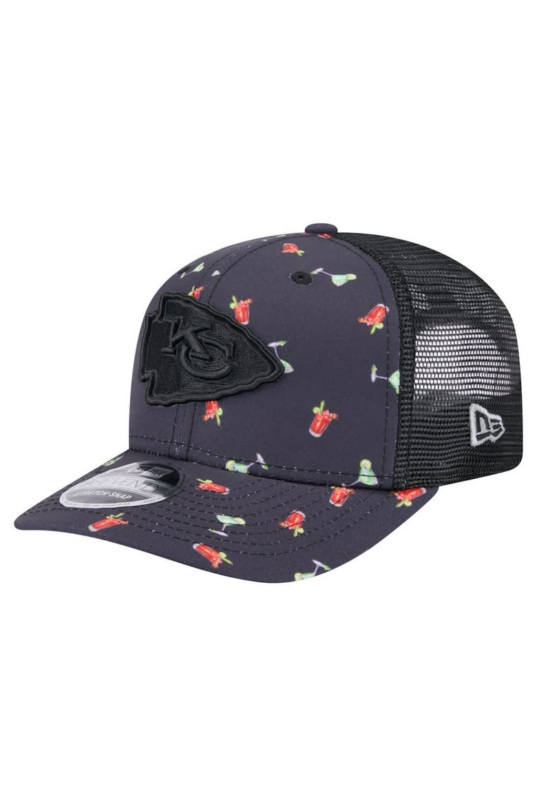 Men's New Era  Navy/Black Kansas City Chiefs Adventure Drinks Pattern 9SEVENTY Stretch-Snap Hat, Main, color, Navy