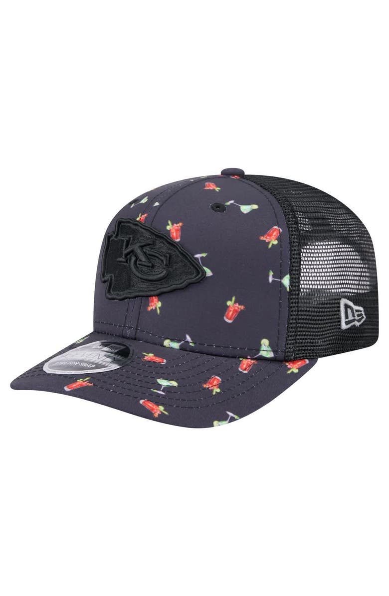 New Era Men's New Era Navy/Black Kansas City Chiefs Adventure Drinks Pattern 9SEVENTY Stretch-Snap Hat, Main, color, Navy