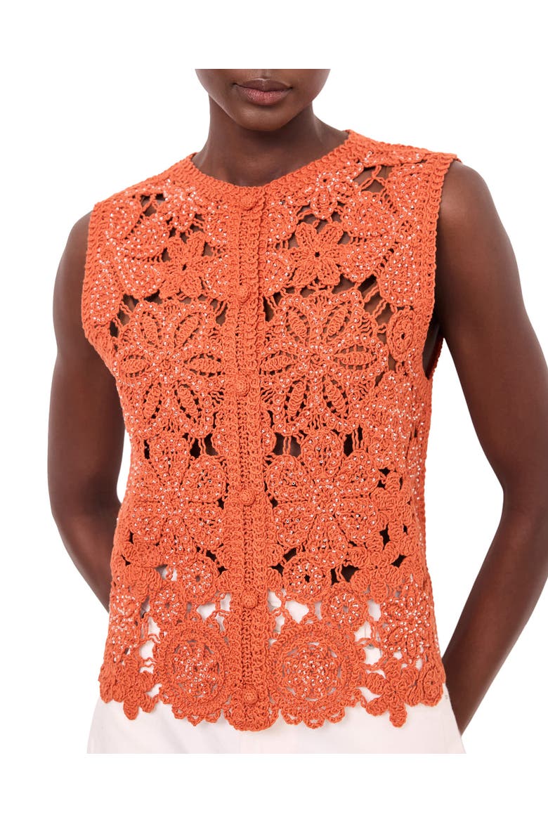 Cotton Blend Crochet Top, Main, color, Orange