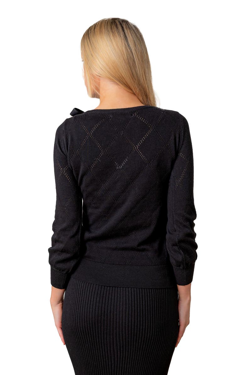 Hope & Henry Organic Bow Detail Pointelle Sweater, Alternate, color, Black Diamond