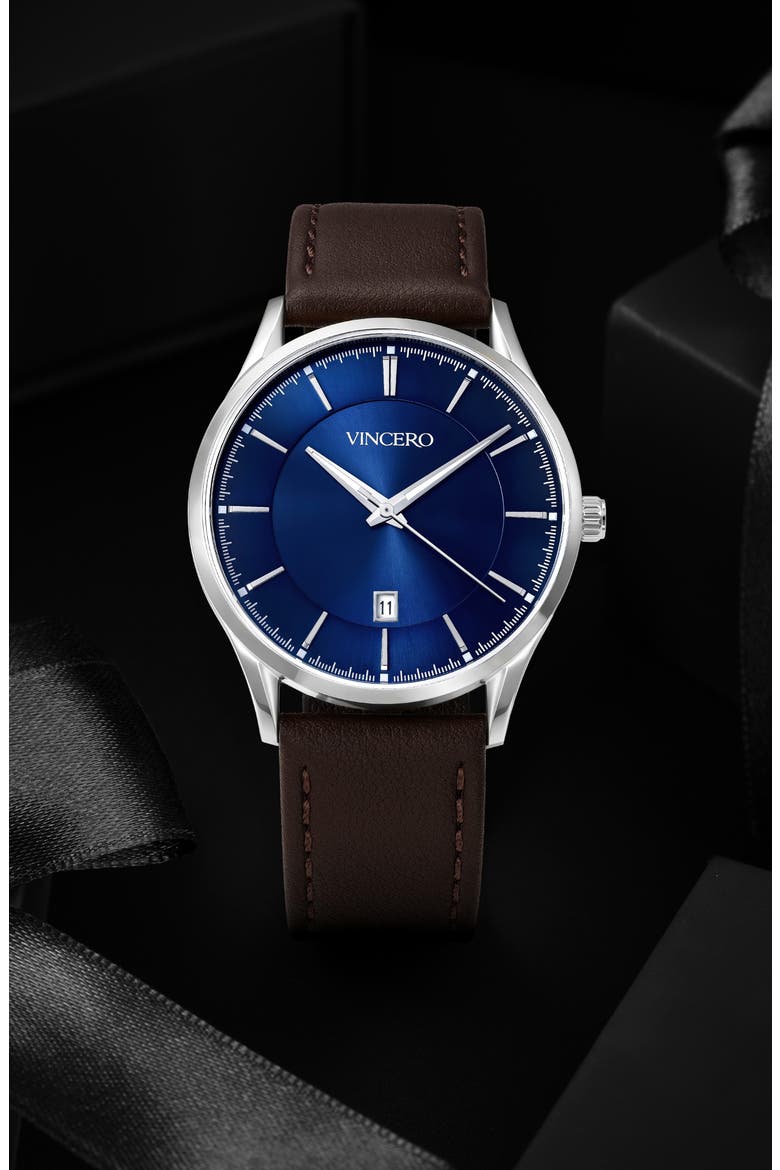 The Kairos Leather Strap Watch, 38mm, Main, color, BLUE