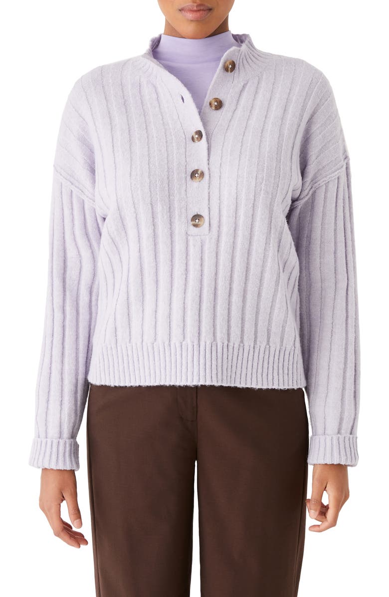 Frank And Oak Half Placket SeaWool Ribbed Sweater, Main, color, 