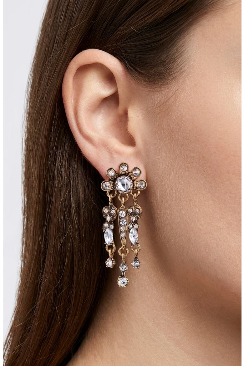 Floral Crystal Chandelier Earrings, Main, color, ANTIQUE GOLD