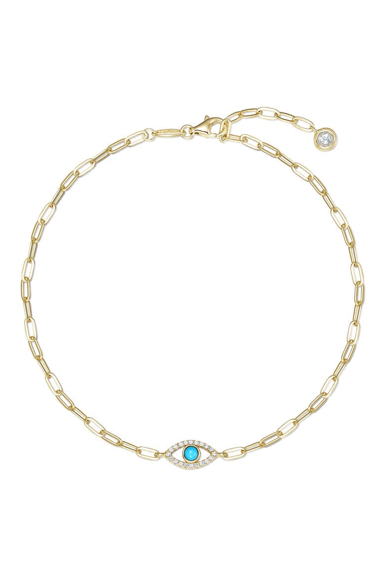 Classic Evil Eye Reconstituted Turquoise & Simulated Diamond Anklet, Main, color, TURQUOISE