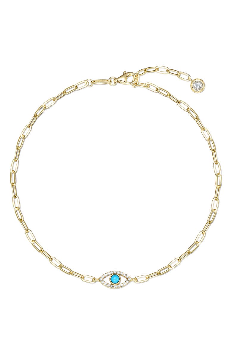 Lafonn Classic Evil Eye Reconstituted Turquoise & Simulated Diamond Anklet, Main, color, Turquoise