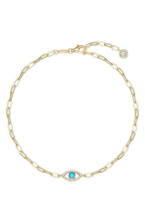 Classic Evil Eye Reconstituted Turquoise & Simulated Diamond Anklet