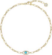 Lafonn Classic Evil Eye Reconstituted Turquoise & Simulated Diamond Anklet