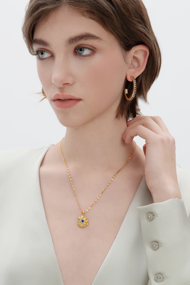 Shayla Molten Cubic Zirconia Pendant Necklace, Alternate, color, Gold/Blue