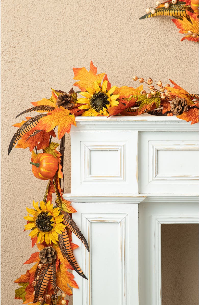 Glitzhome 6ft Fall Maple Leaf and Sunflower Garland, Alternate, color, 