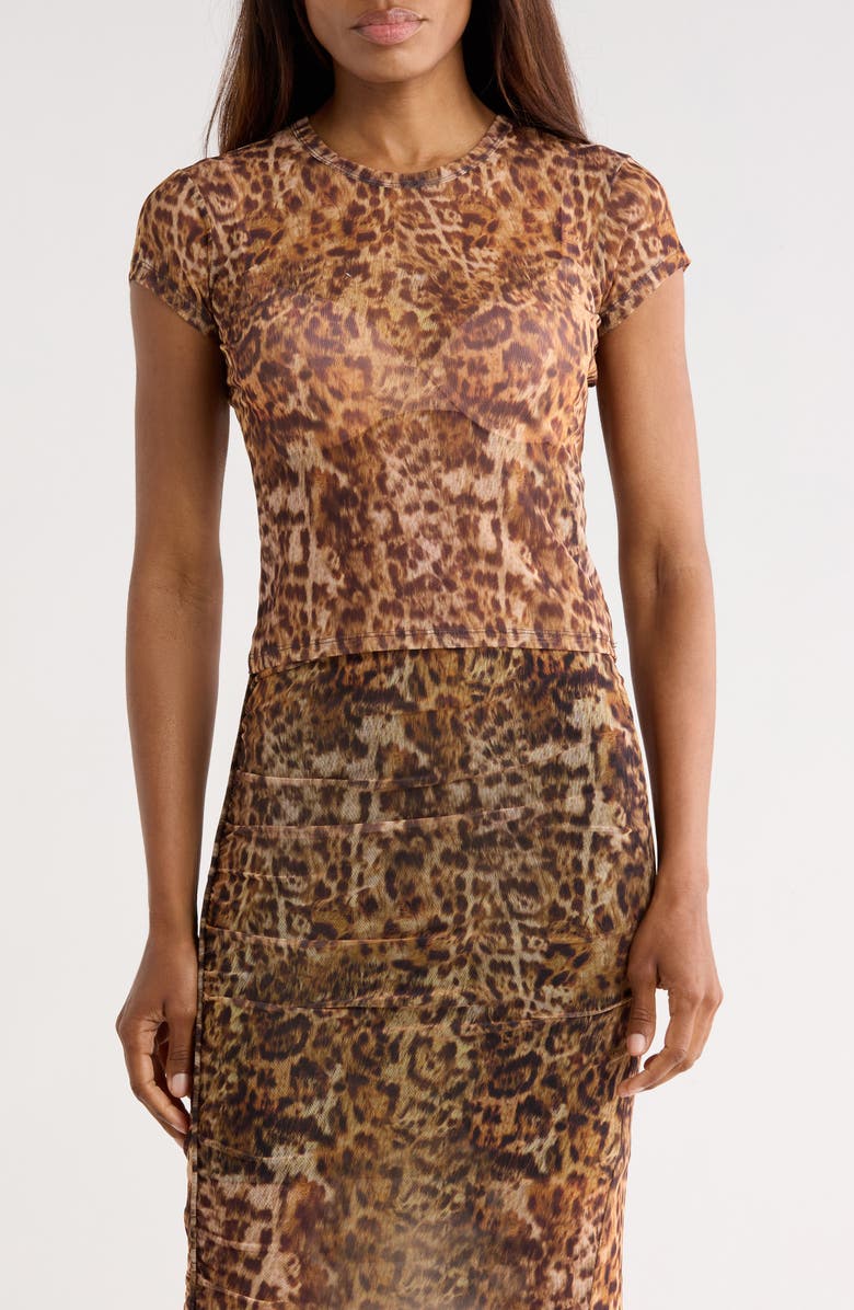 AllSaints Ellie Mesh T-Shirt, Main, color, Evia Golden Brown