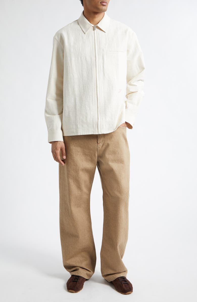 Jacquemus La Chemise Mecano Embroidered Zip Front Shirt, Alternate, color, Off-White