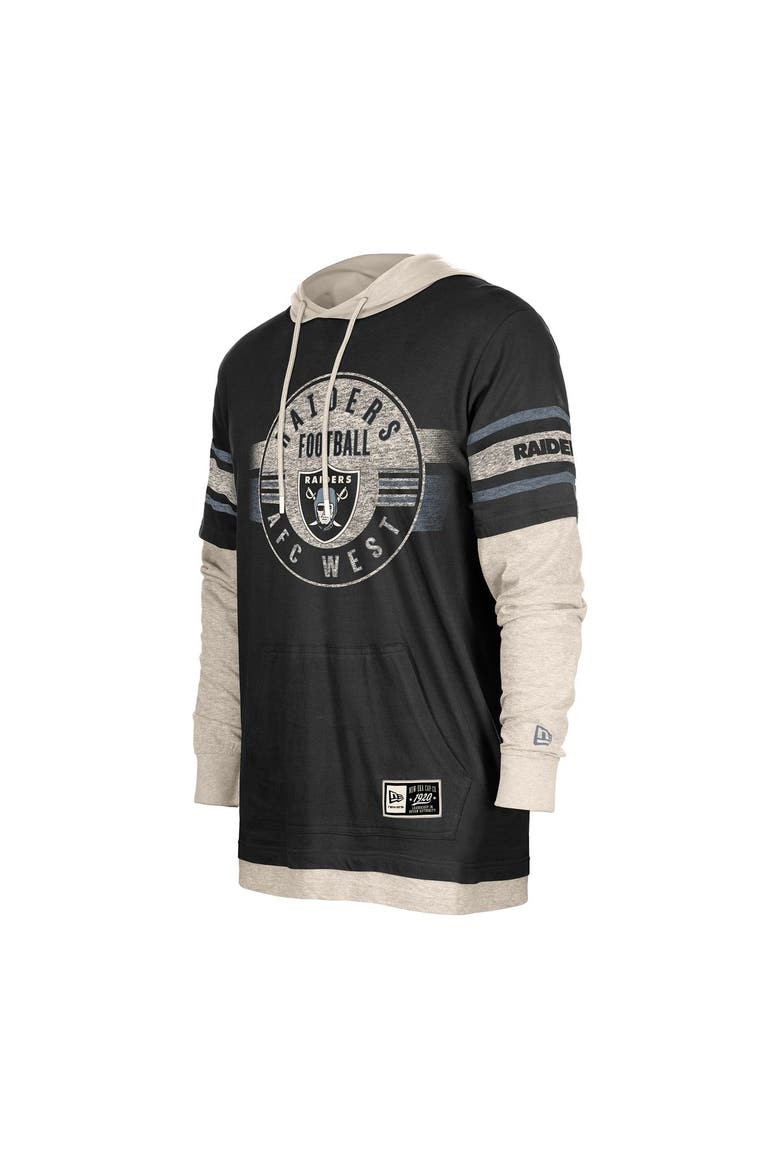 Men's New Era  Black Las Vegas Raiders Twofer Layered Long Sleeve Hoodie T-Shirt, Alternate, color, Black