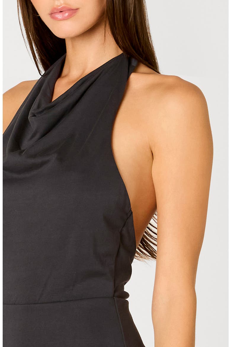Emilio Cowl Neck Halter Minidress, Alternate, color, ONYX