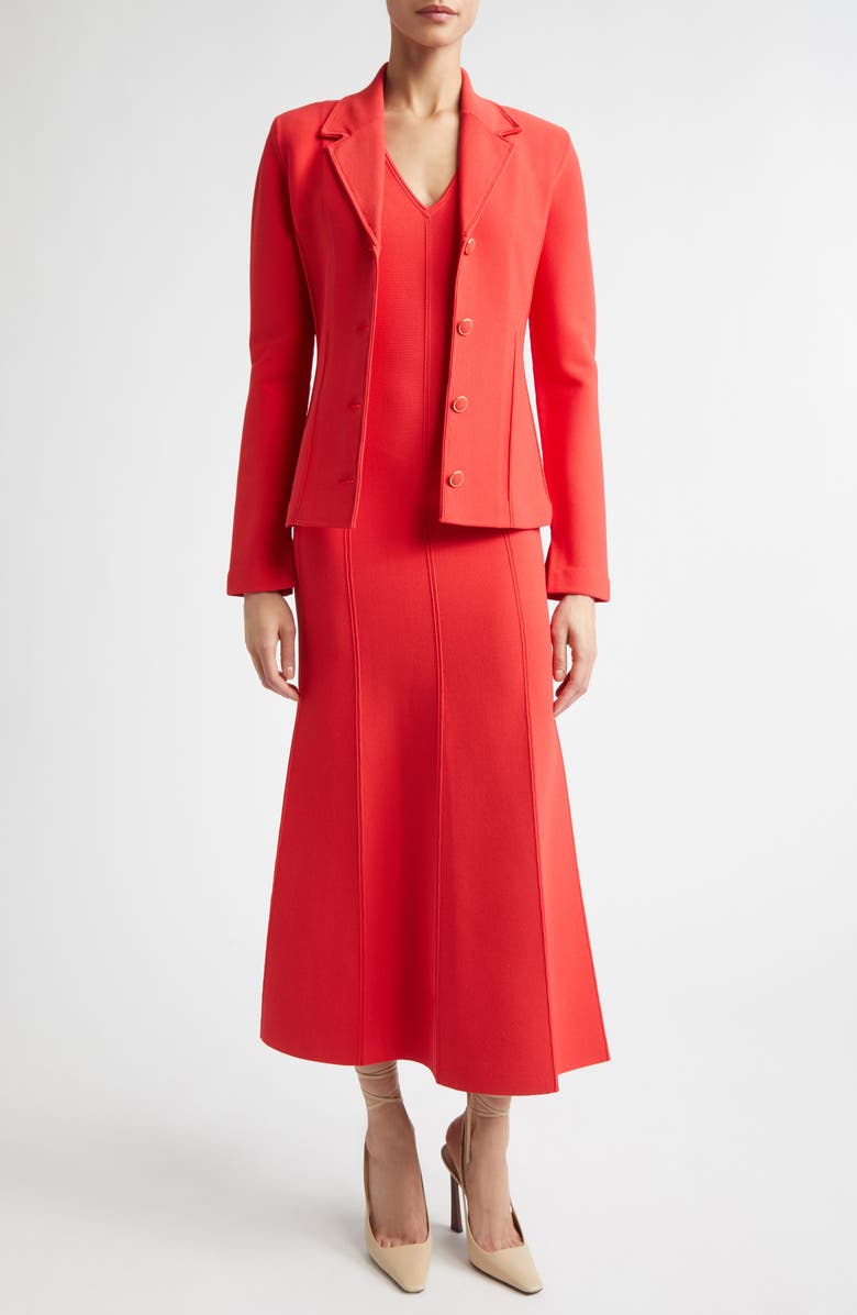 ST. JOHN Odette Valley Knit Midi Dress, Alternate, color, Bright Deep Coral