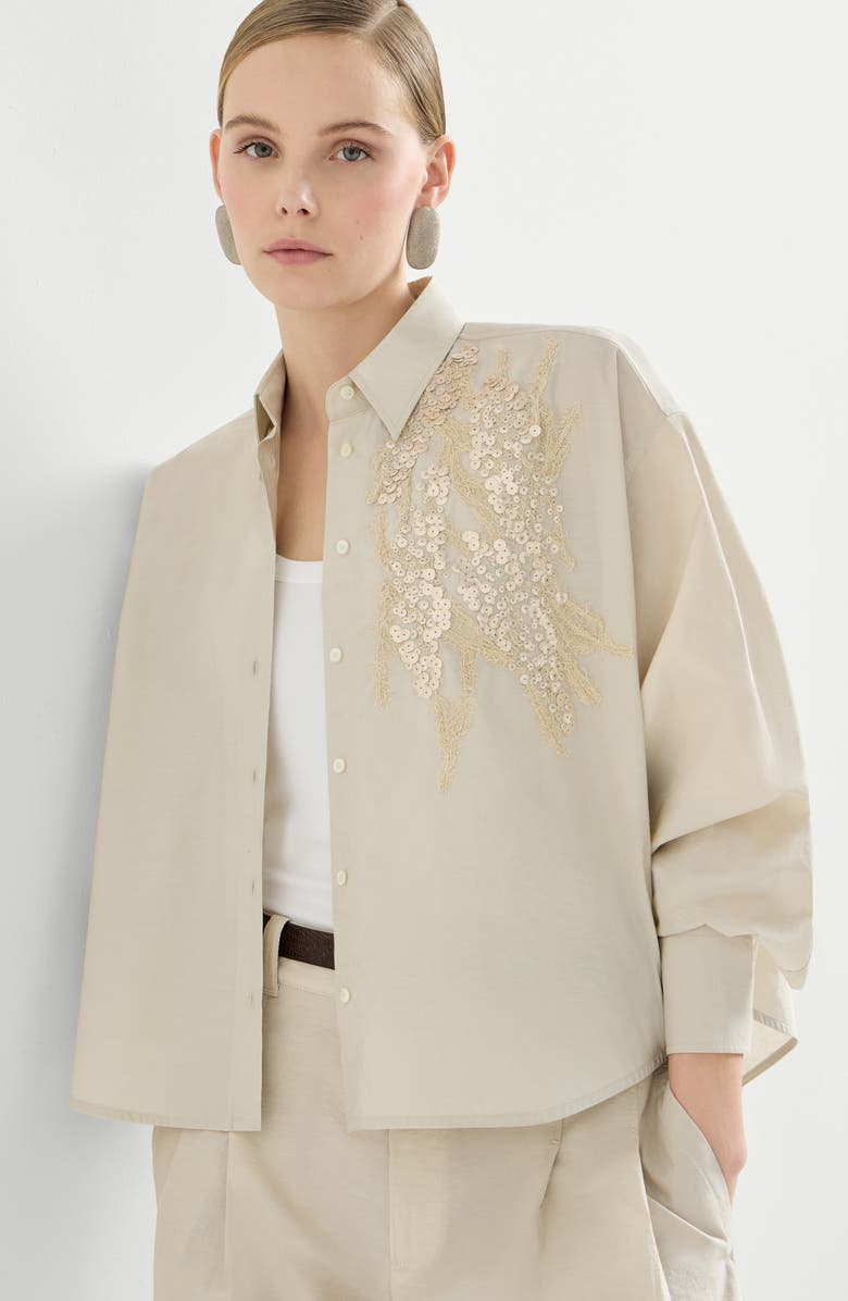 Brunello Cucinelli Shirt with dazzling seabed embroidery, Alternate, color, Panama