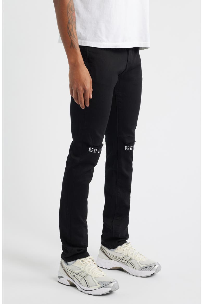Bryant Ripped Skinny Jeans, Alternate, color, BLACK REST IN PEACE