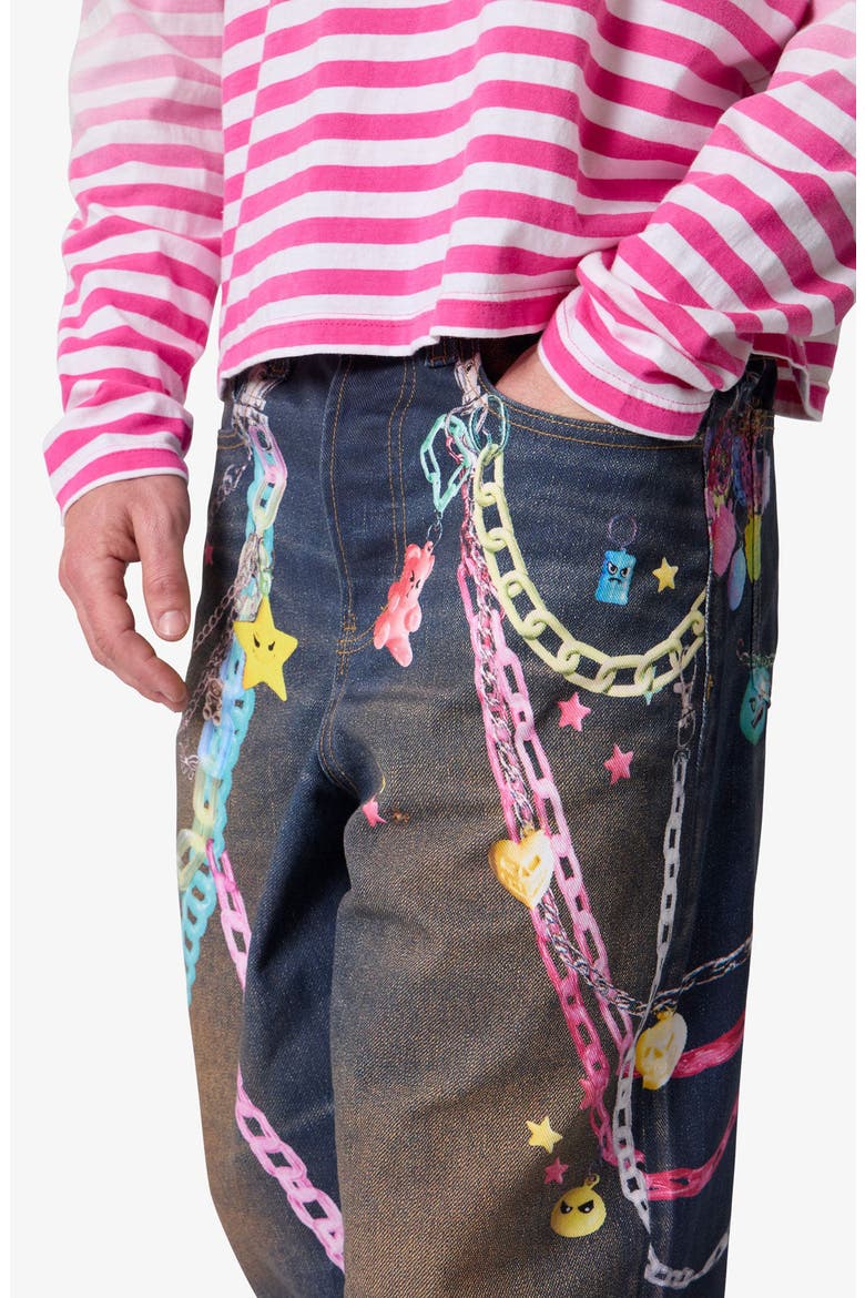 Rave Chain Print Jeans, Alternate, color, BLUE