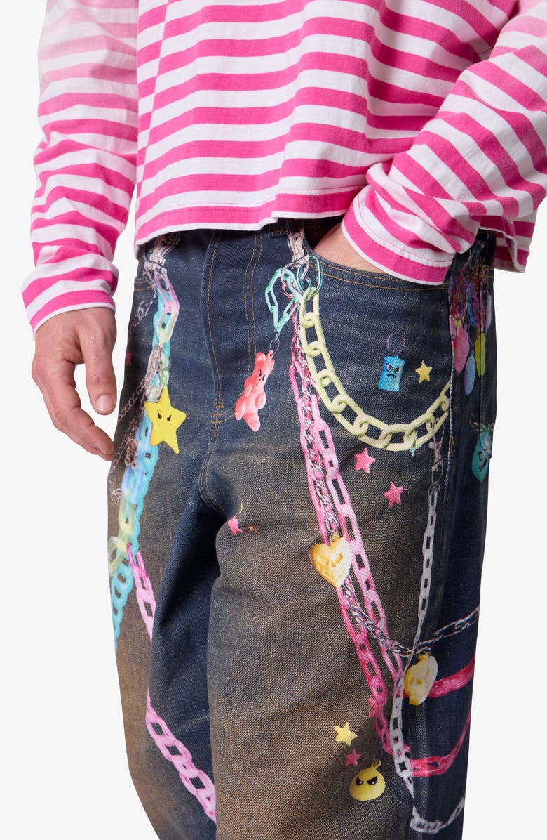 mnml Rave Chain Print Jeans, Alternate, color, Blue