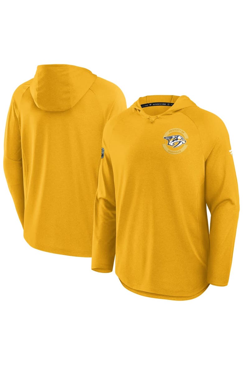 Men's Fanatics Gold Nashville Predators Authentic Pro Rink Raglan Hoodie, Alternate, color, Gold