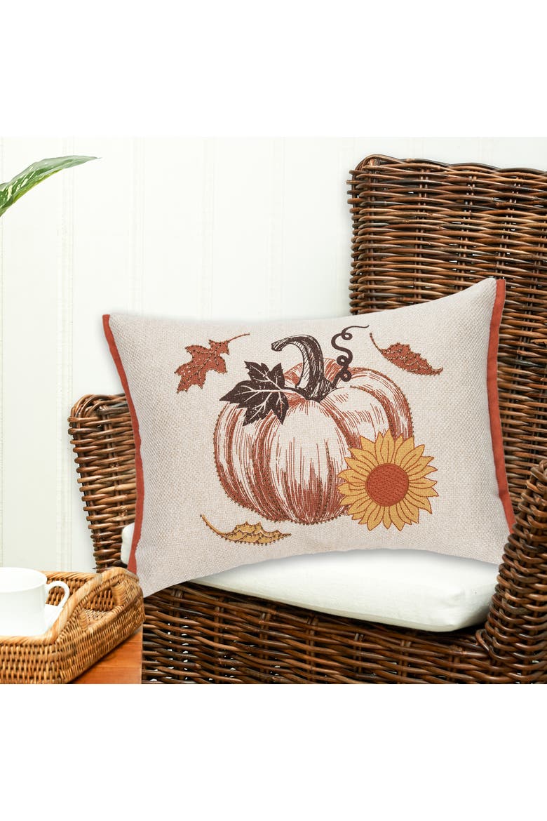 Harvest Time Pumpkin w/ Sunflower Mini Accent Pillow 13" x 18", Alternate, color, Brown
