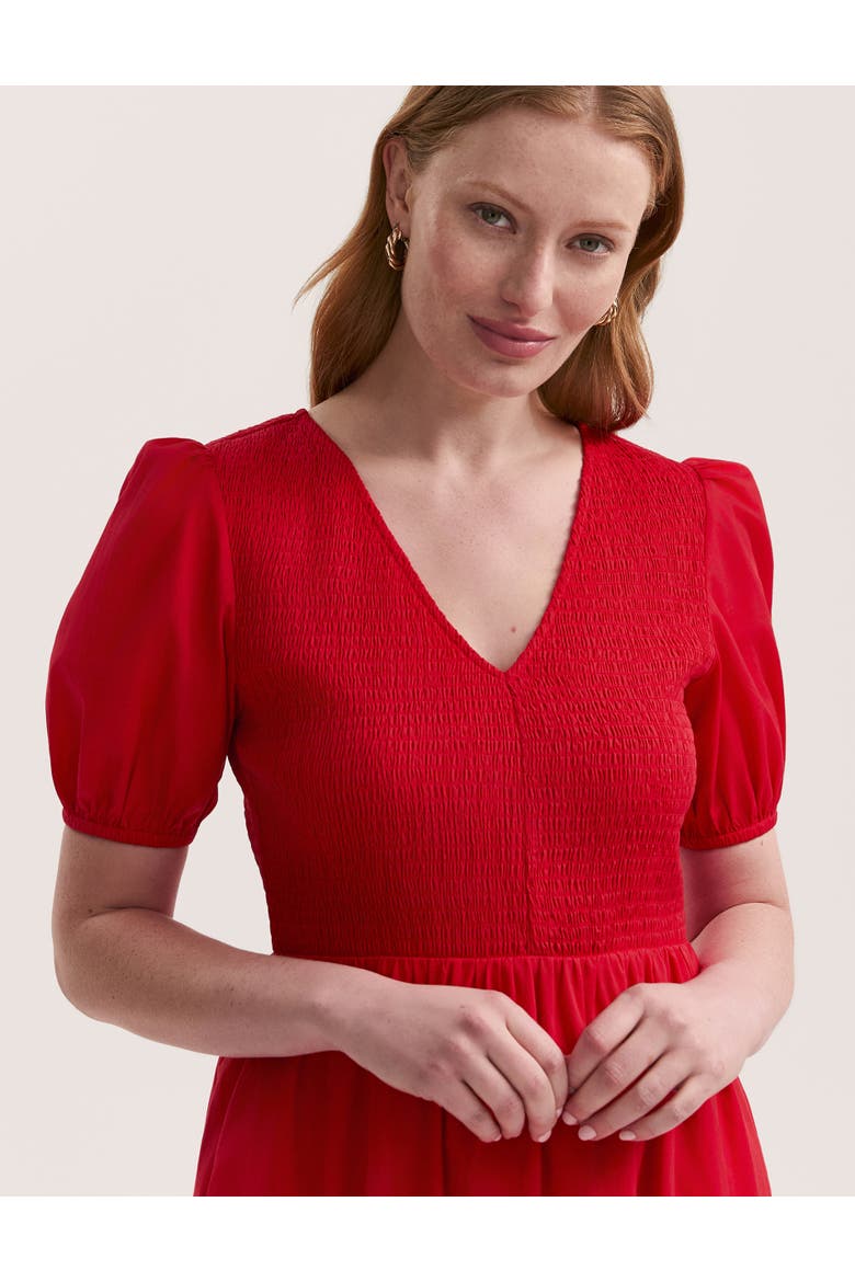 Jamilla Short Sleeve Cotton Midi Dress, Alternate, color, Red