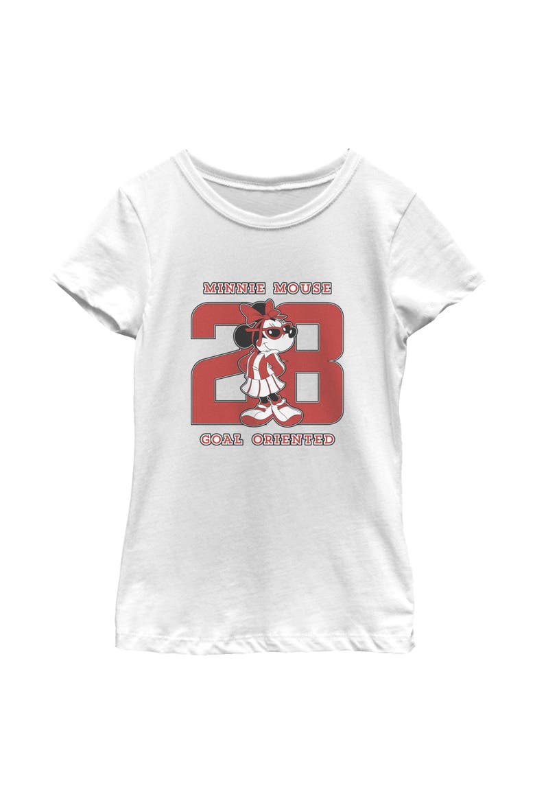 Girl's Minnie Mouse Goal Oriented 28  Graphic T-Shirt, Main, color, White