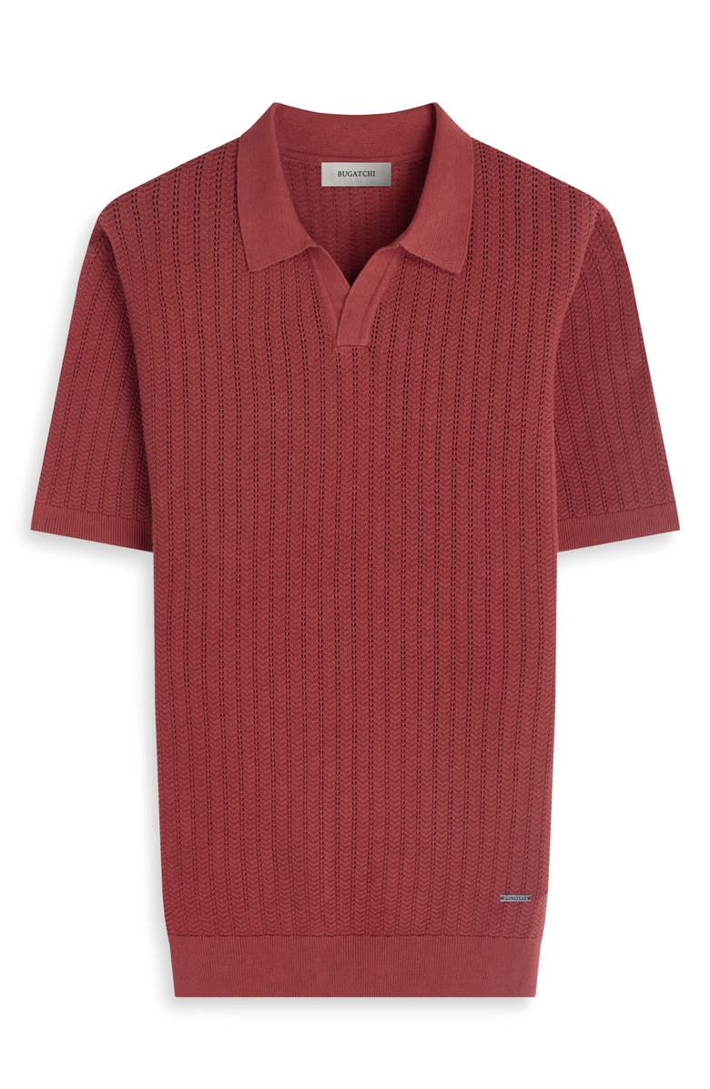 Bugatchi Pointelle Stitch Cotton & Silk Polo Sweater, Alternate, color, Rio Red