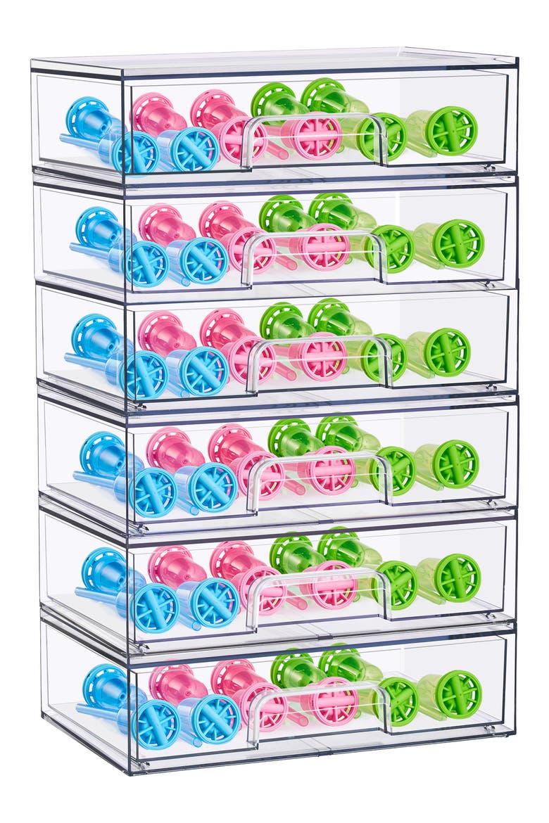 Set of 6 Stackable Clear Wide Storage Drawers, Main, color, NO COLOR