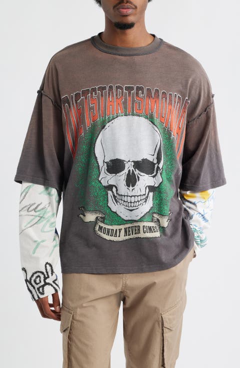 Double Layer Skull Graphic T-Shirt