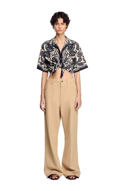 Sandro Rhinestone-embellished Jeans In Sand