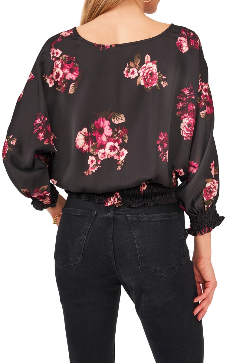 Vince Camuto Floral Smocked Waist Top, Alternate, color, 