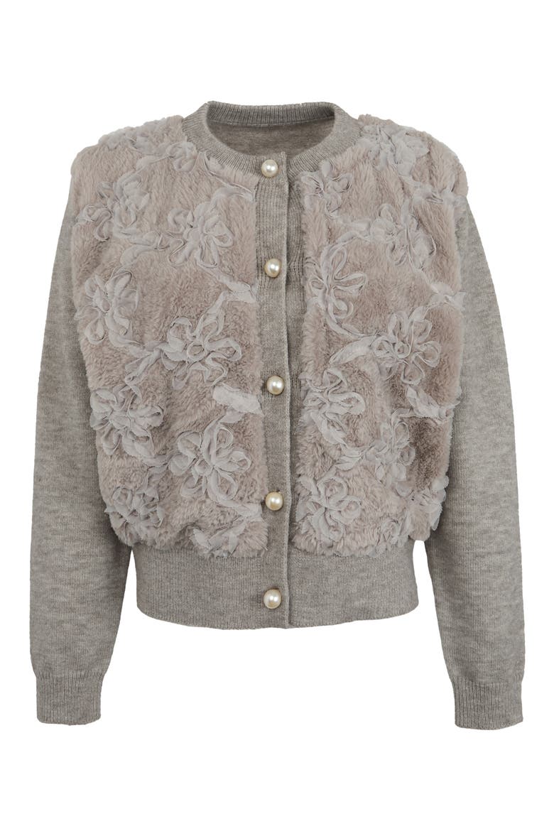 Flower Faux Fur Velour Cardigan, Main, color, GREY