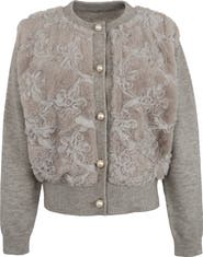 SAACHI Flower Faux Fur Velour Cardigan