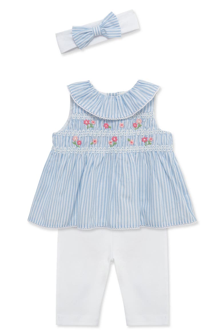 Floral Smocked Tunic, Leggings & Headband Set, Alternate, color, BLUE/ WHITE