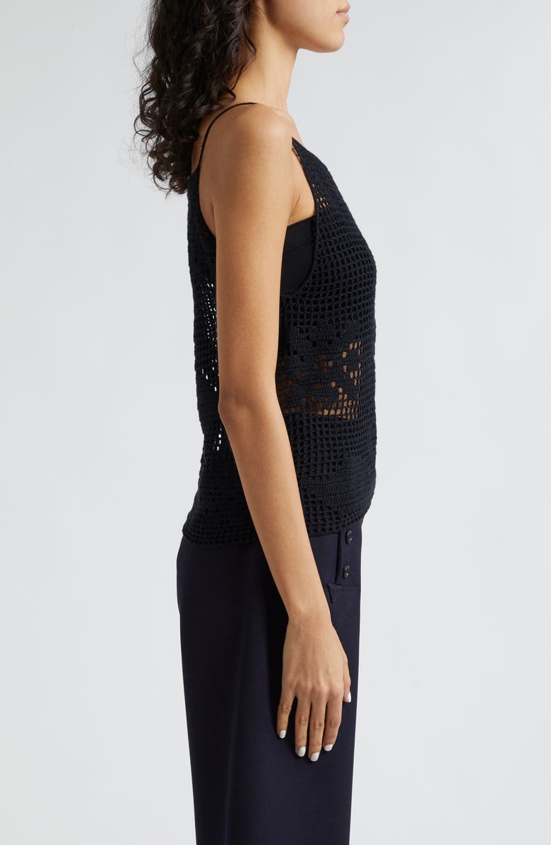 Bode Mansfield Logo Cotton & Linen Crochet Camisole, Alternate, color, Black