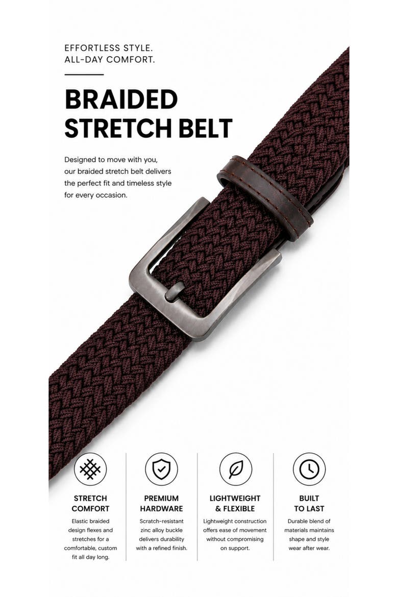 Braided Stretch Belt, Alternate, color, Brown