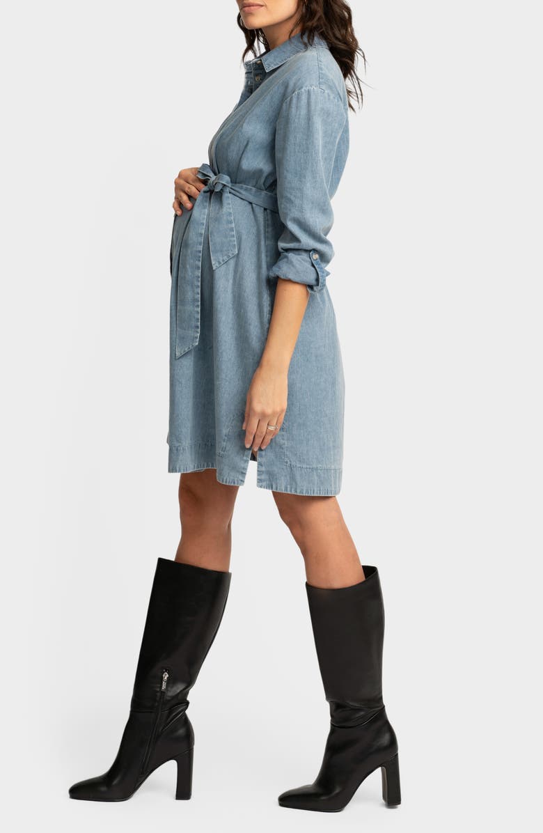 Seraphine Long Sleeve Chambray Maternity Shirtdress, Alternate, color, 