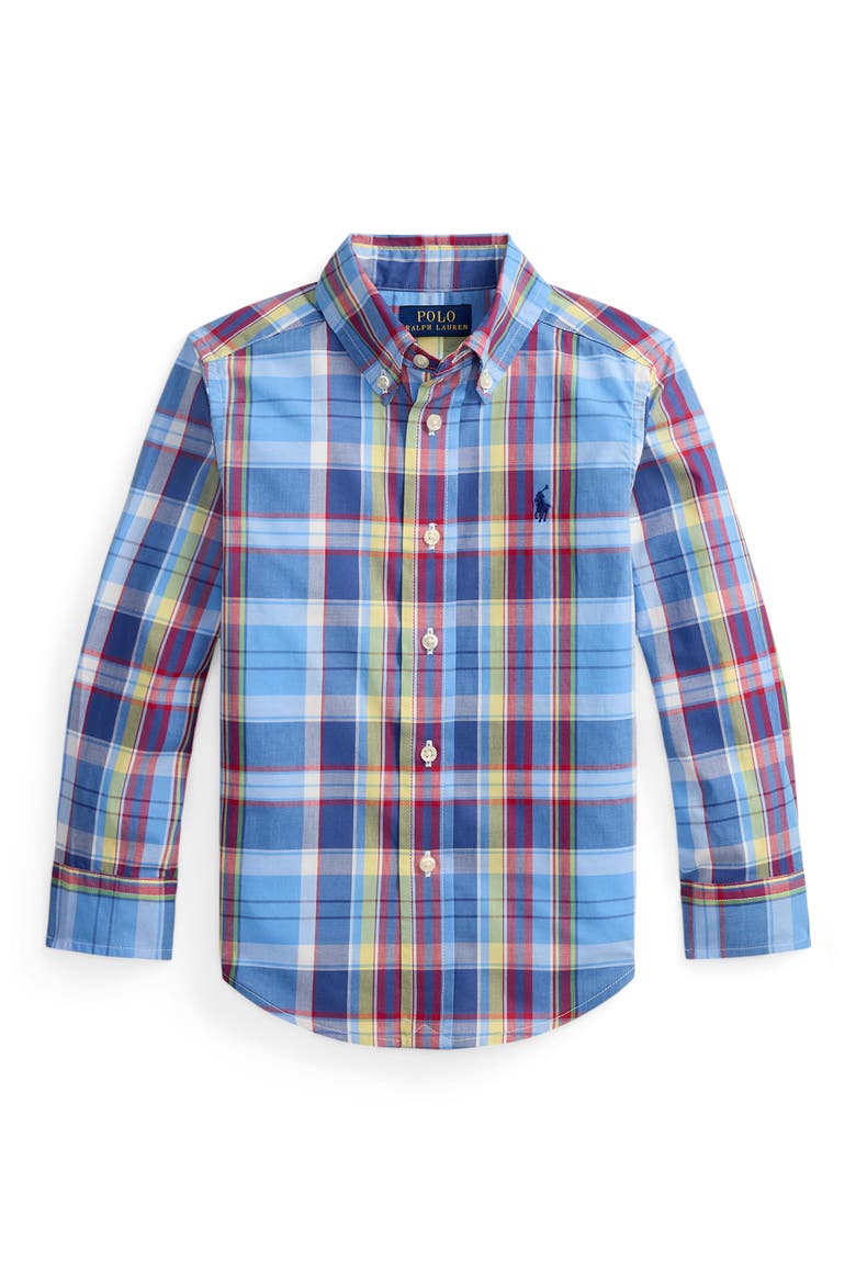 Kids' Plaid Cotton Poplin Button-Down Shirt, Main, color, MULTI