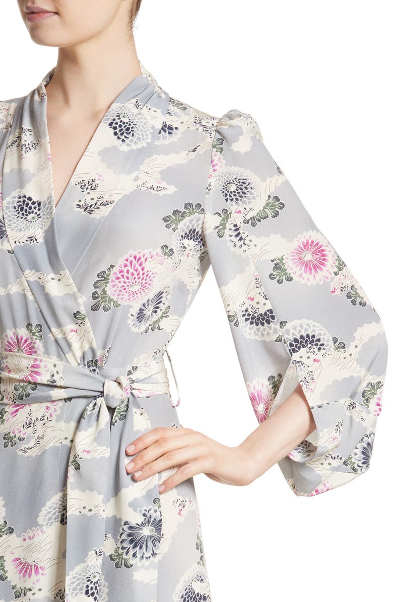 CO Floral Print Silk Crêpe de Chine Maxi Wrap Dress, Alternate, color, 