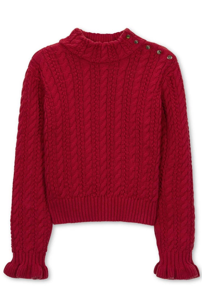 Kids' Organic Cotton Ruffle Cuff Turtleneck Sweater, Main, color, Red