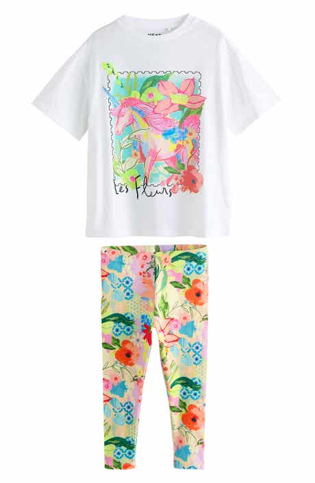 NEXT Kids' Unicorn Cotton Graphic T-Shirt & Floral Leggings Set