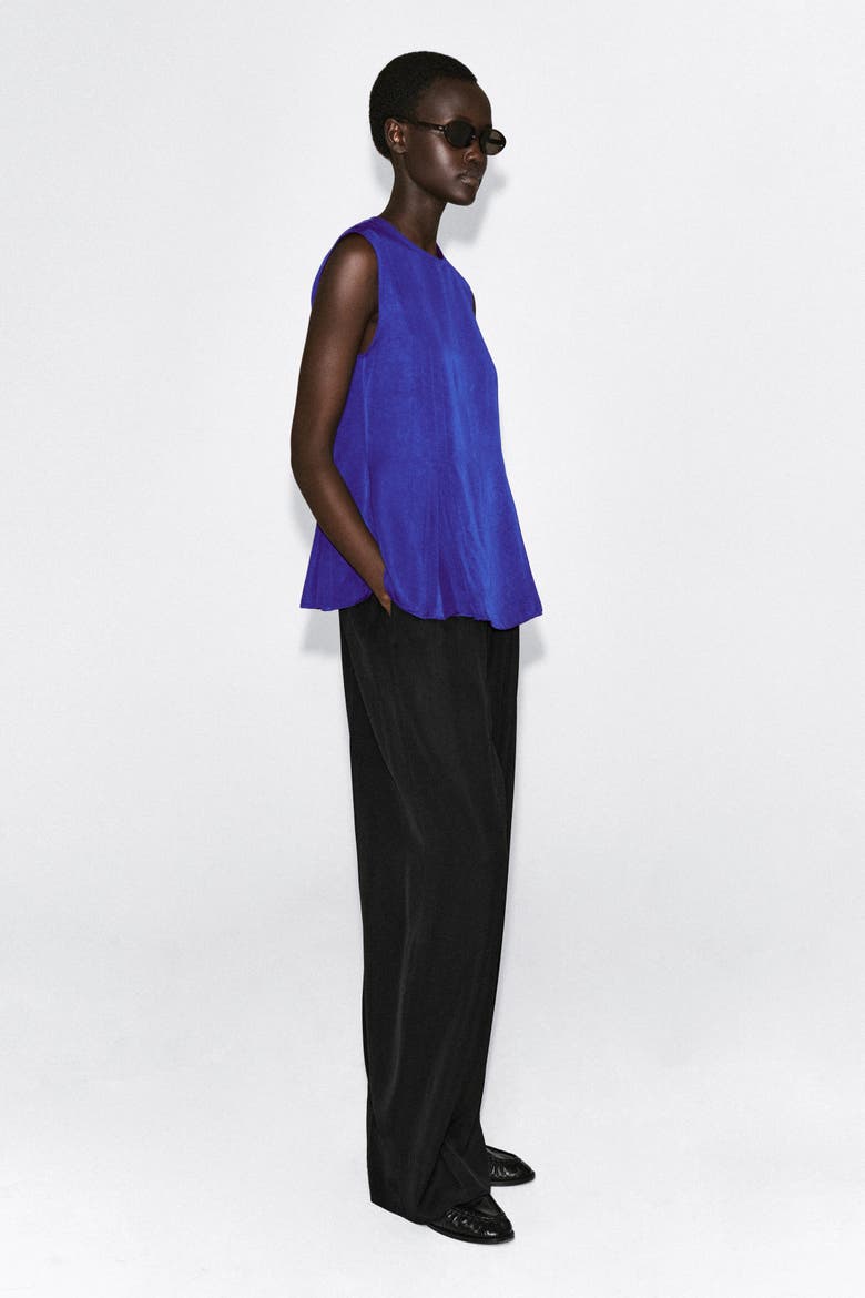 Pleated Peplum Top, Alternate, color, COBALT BLUE