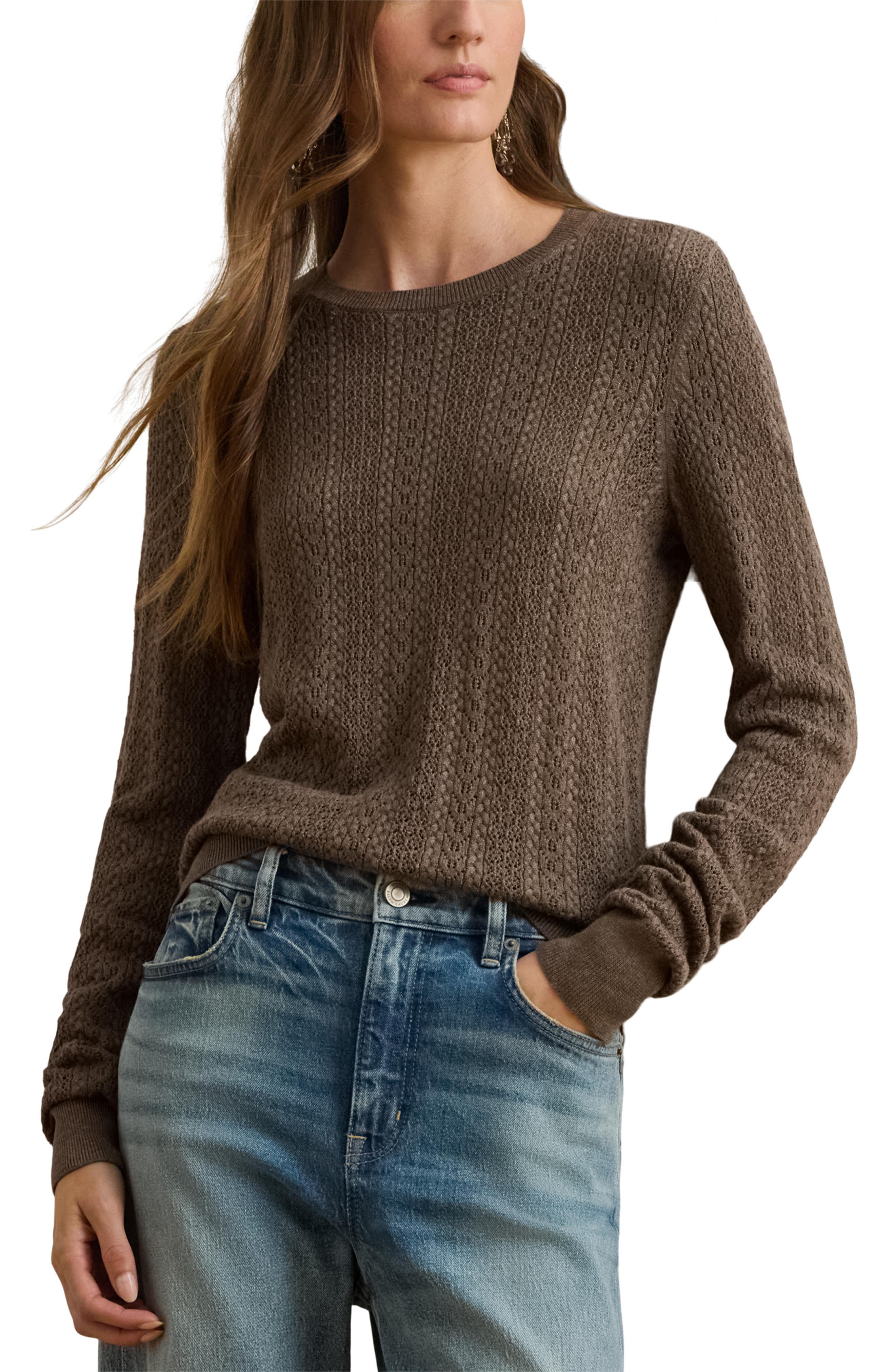 Lauren Ralph Lauren Pointelle Stitch Cotton Blend Sweater