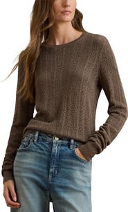 Lauren Ralph Lauren Pointelle Stitch Cotton Blend Sweater