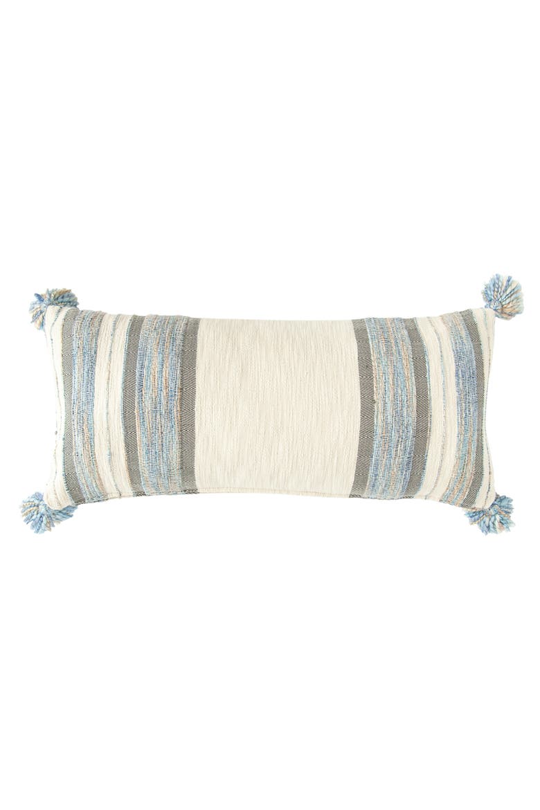 Cotton Knit Throw Pillow with Ruffle Edge, Multicolor, Main, color, Blue