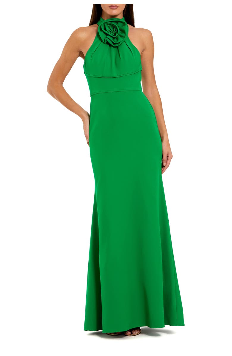 Mac Duggal Flower Halter Neck Crepe Column Sleeveless Gown, Main, color, Spring Green